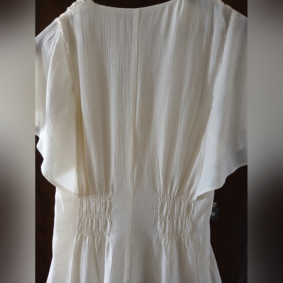 New H&M Cream Pleated Maxi Dress Flutter Sleeve Smocked Waist EcoVero Size S NWT - Picture 7 of 15